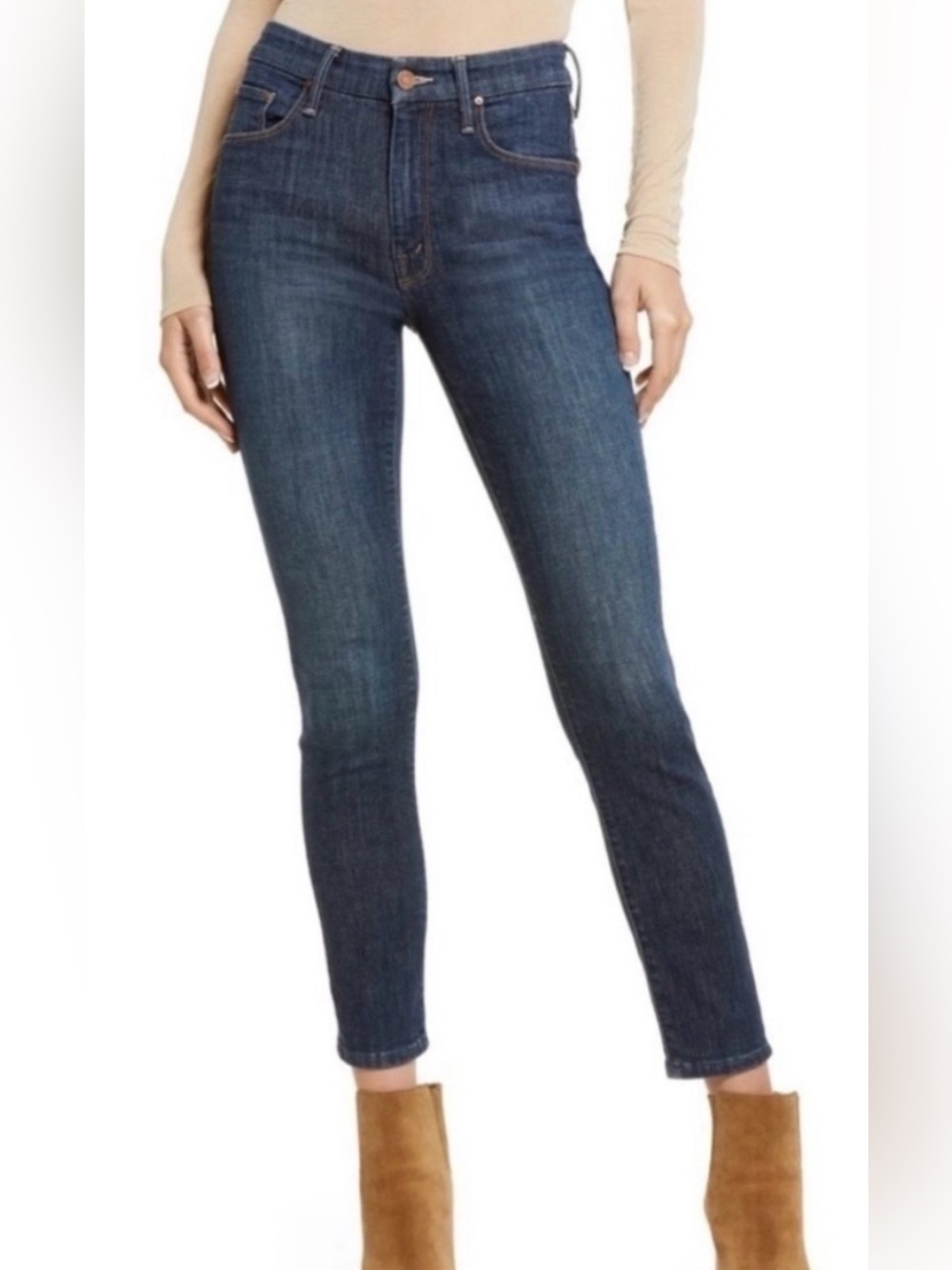 MOTHER The Looker Crop High-Rise Dark Indigo Ankle Skinny Jeans size 26